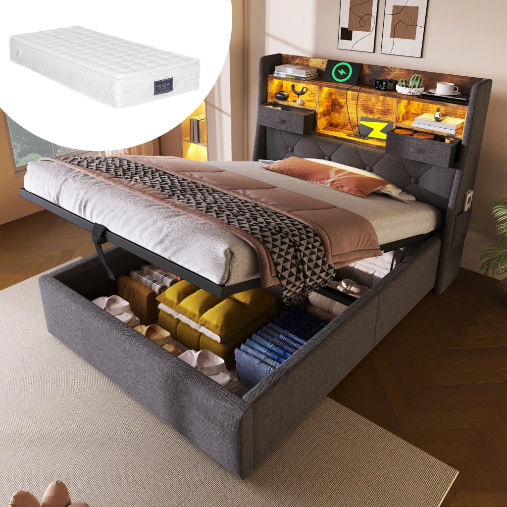 letto imbottito lino grigio 90 x 200 cm