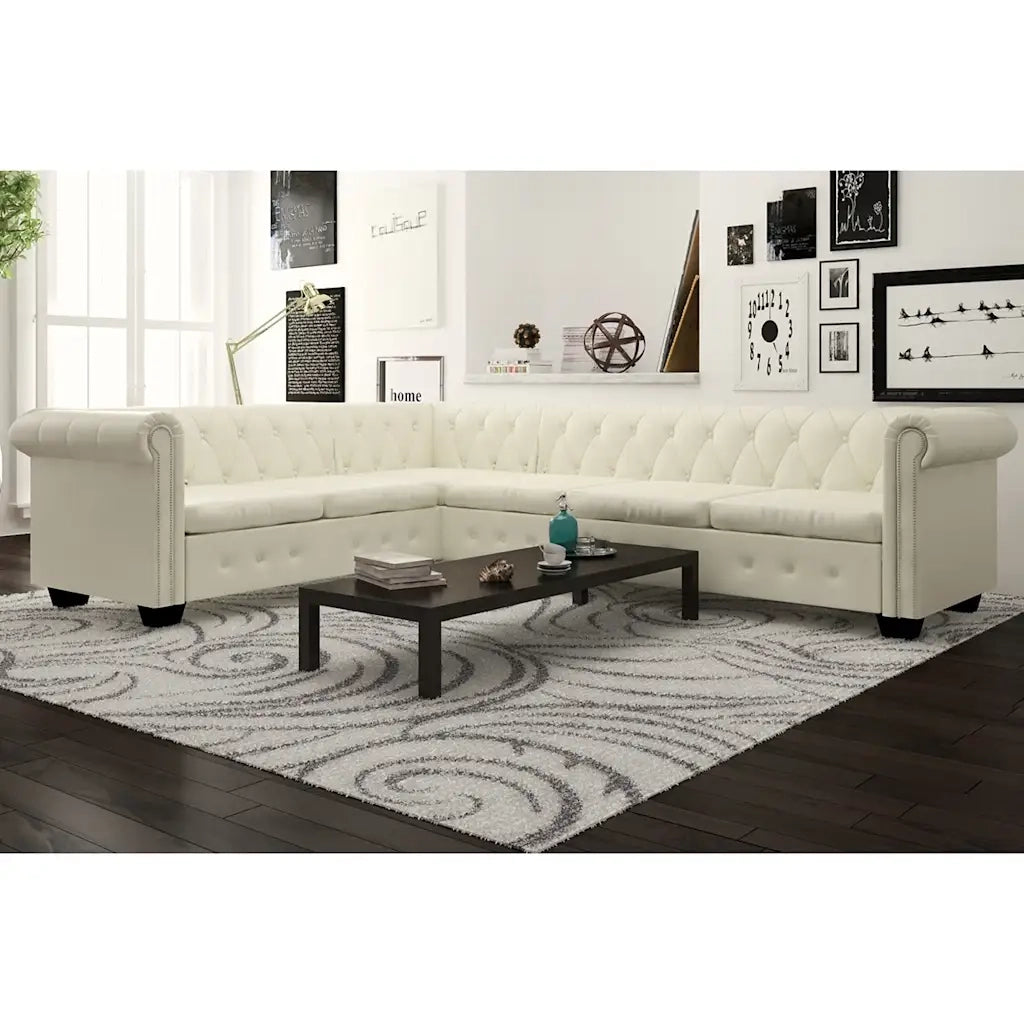 Divano Chersterfield 6 posti Pelle Artificiale Bianca  cod mxl 12542