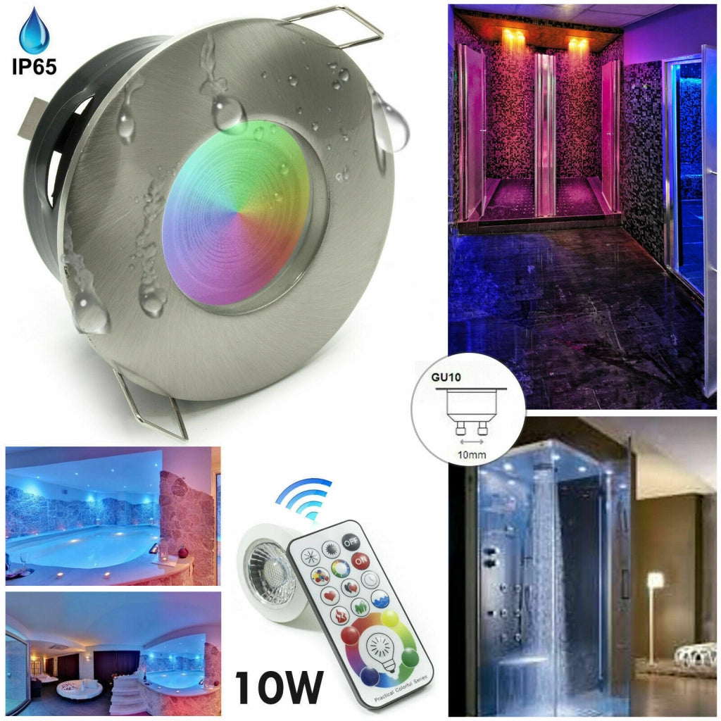 Faretto Led da incasso per bagno box doccia lampada RGBW 5W GU10 cromoterapia con telecomando