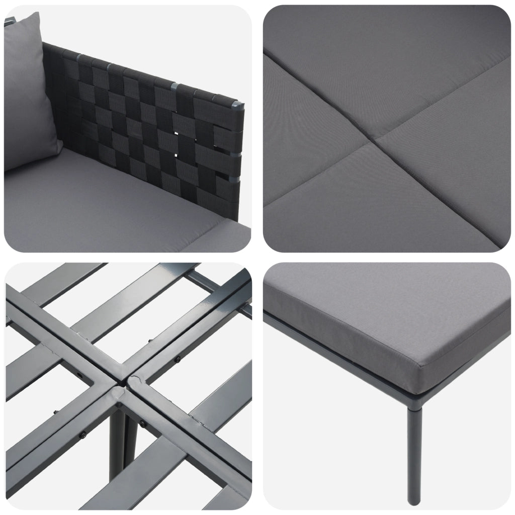 Lettino prendisole con cuscini per 2 persone Anthracite 115x153x69,5 cm Acciaio