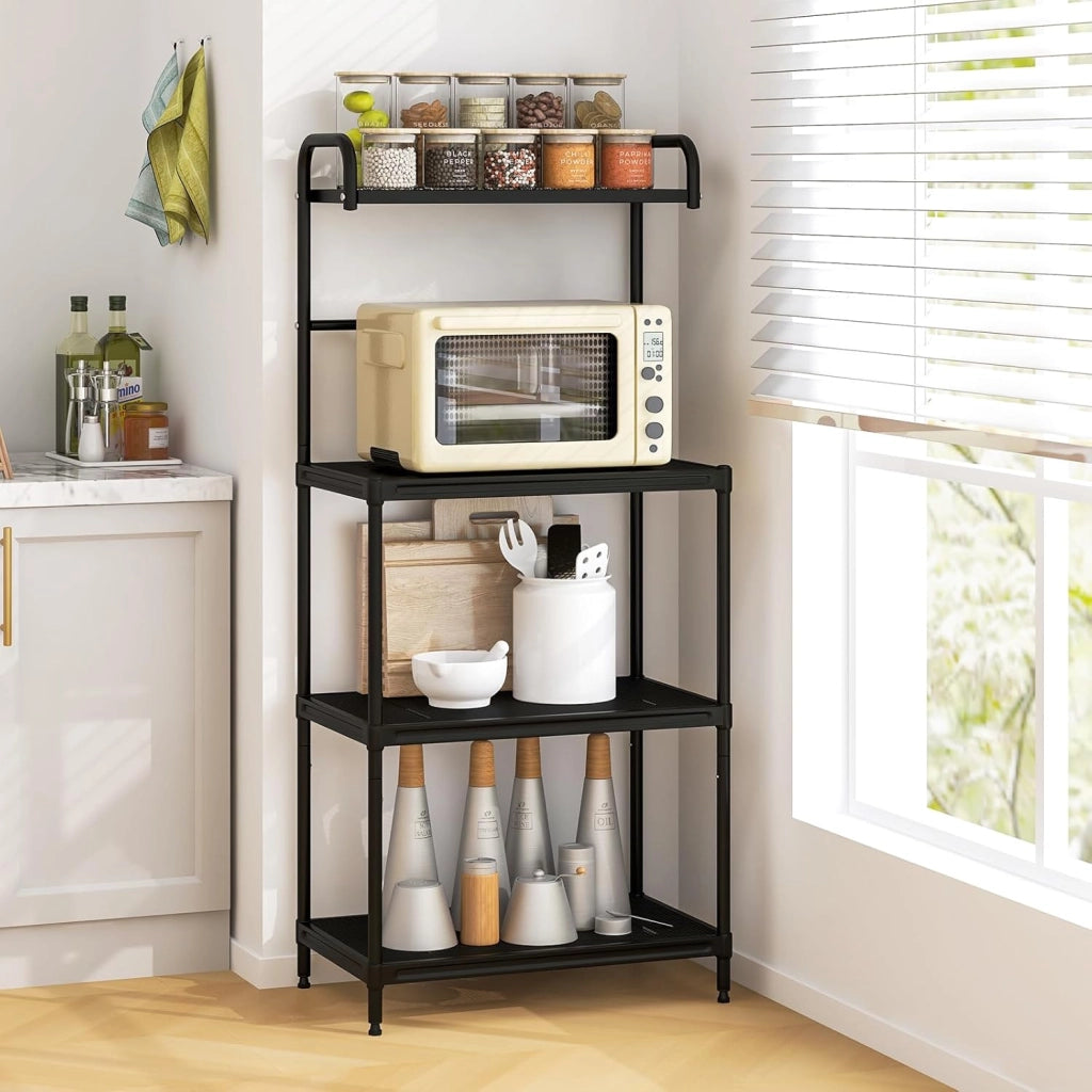 Scaffale da cucina a 4 ripiani in metallo con gambe regolabili, multifunzionale, autoportante, per cucina, 60 x 34,5 x 136 cm