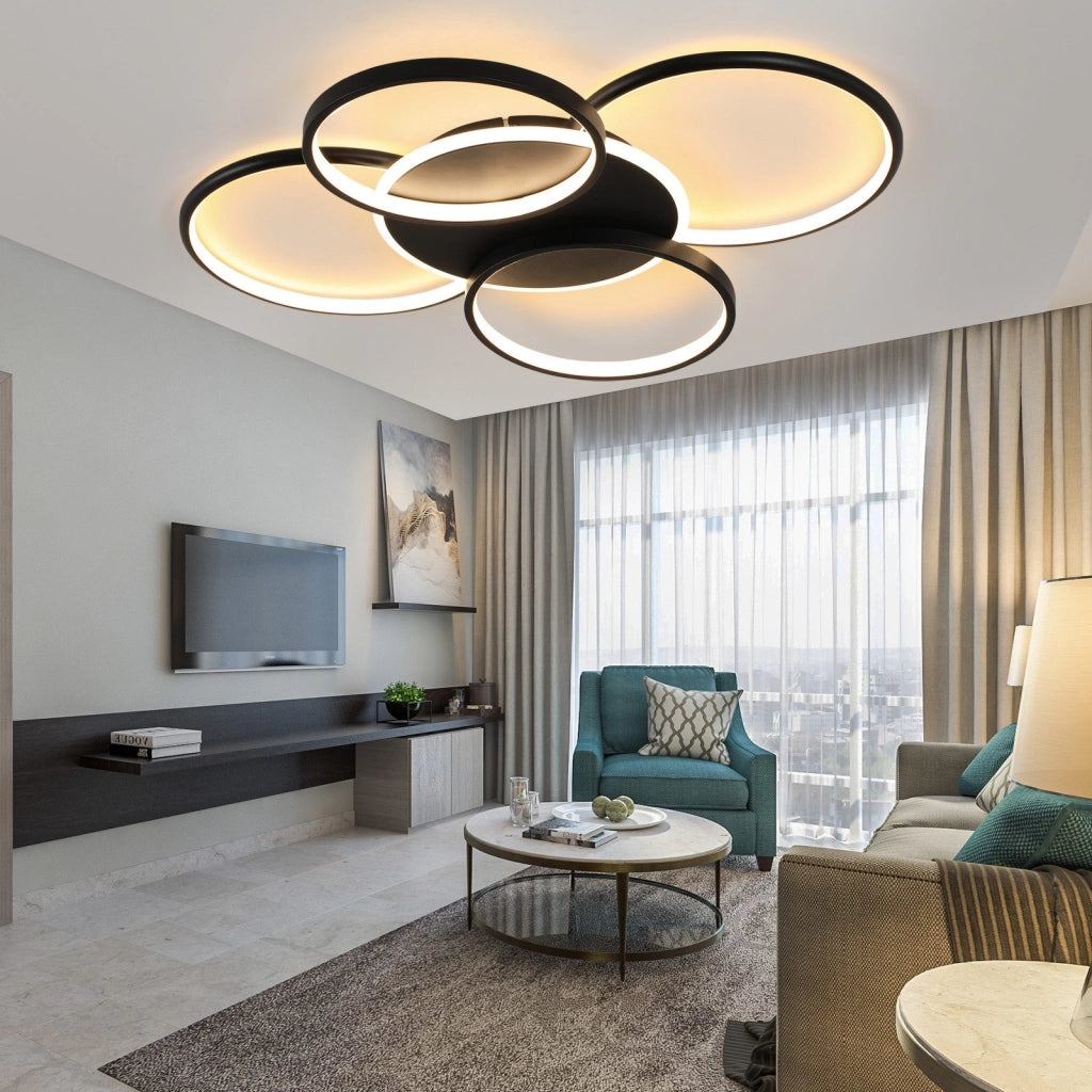 ZMH Lampada da soffitto plafoniera LED dimmerabile 5 anelli 70W per soggiorno ufficio sala pranzo