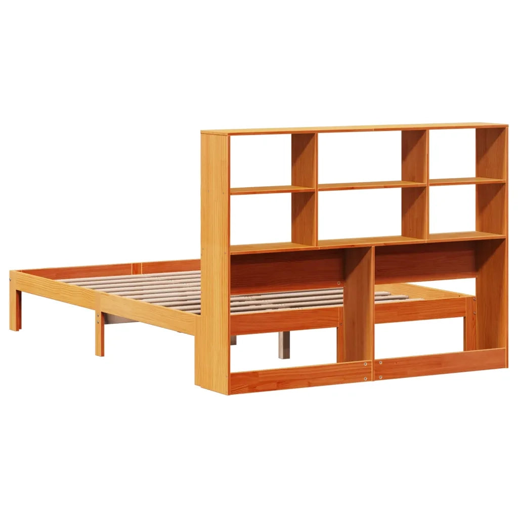 Letto Libreria senza Materasso-Struttura Letto con contenitore Marrone Cera 140x190 cm in Pino 208898