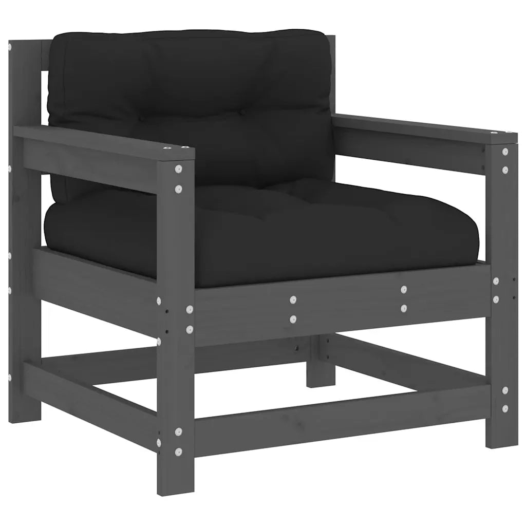 Sedia da patio-Sedie da Giardino con Cuscini 2pz Legno Massello di Pino Grigio 827251