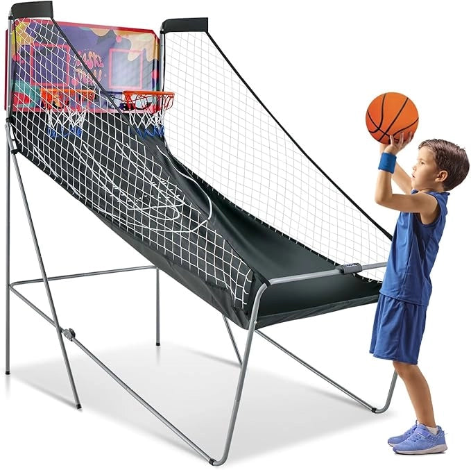 Macchina da Pallacanestro Elettronica, Canestro Basket da Camera a Doppio Tiro Pieghevole con Punteggio Elettronico, 4 Palle, 8 Modalità di Gioco e 2 Canestri (Viola)