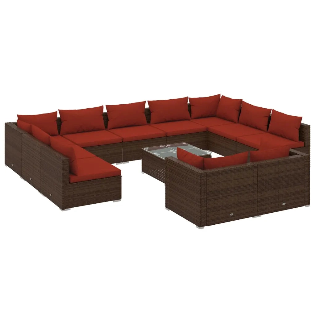 Set Divani da Giardino 12 pz con Cuscini in Polyrattan Marrone 3102083