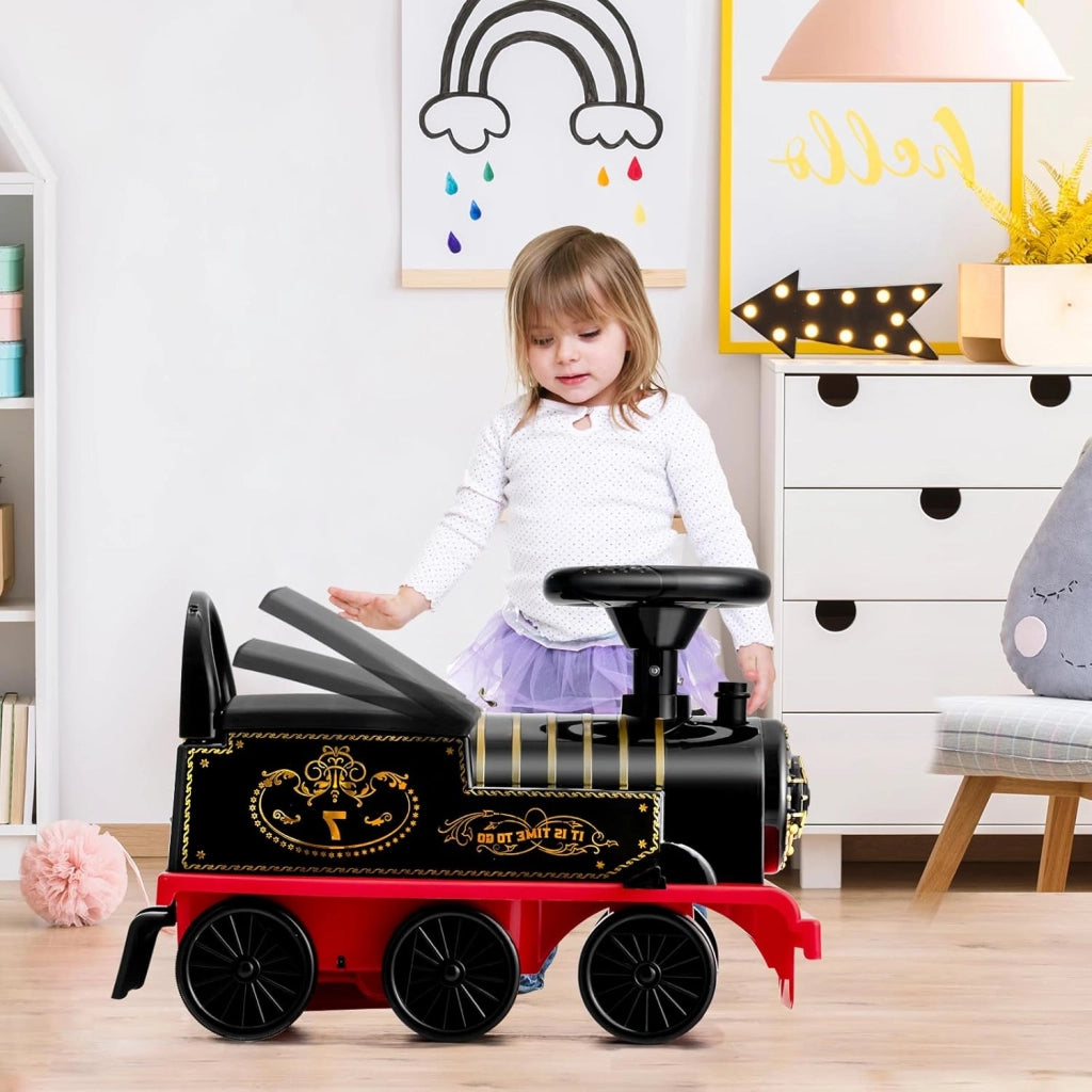 Treno elettrico per bambini, auto per bambini con musica e luci, guida realistica con pista in PP, spazio nascosto, carico 25 kg, per ragazzi e ragazze 3 anni + (nero+rosso)