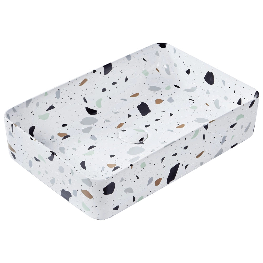 Lavabo da appoggio in ceramica effetto terrazzo bianco 61 x 35 cm Lavello da bagno rotondo