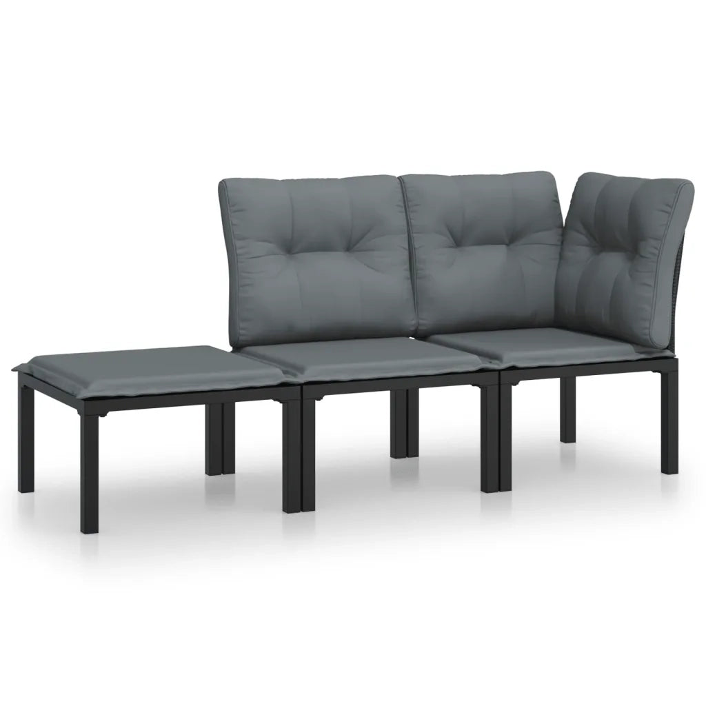 Set Salotto da Giardino 3 pz | Set di Mobili da Esterno Nero e Grigio in Polyrattan