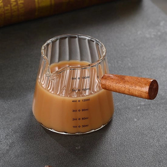 Accessori per espresso, set di 180 ml, set di accessori per espresso, set di espresso, bicchiere per espresso con apertura a V, schiuma per caffè con superficie ondulata, bicchiere di misura in vetro