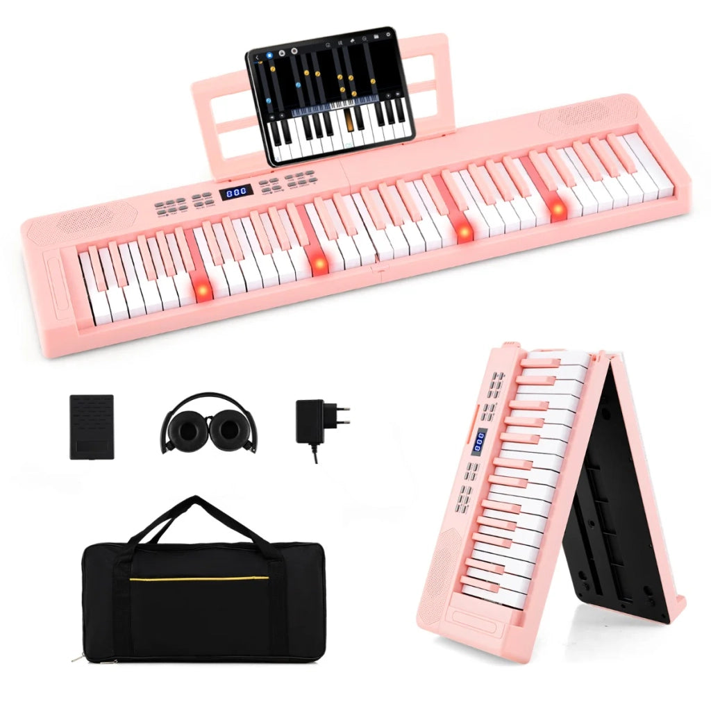 Pianoforte pieghevole per bambini con 61 tasti 94 x 22 x 6 cm con funzione MIDI ergonomica e suono di qualità in rosa HIPS 20_0019320