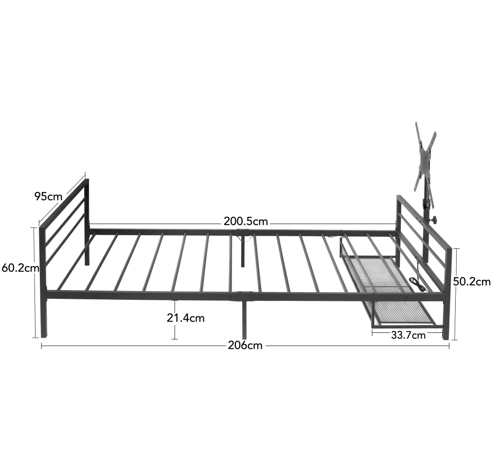 LETTO Gaming in Metallo Nero con Supporto Regolabile e Luci LED