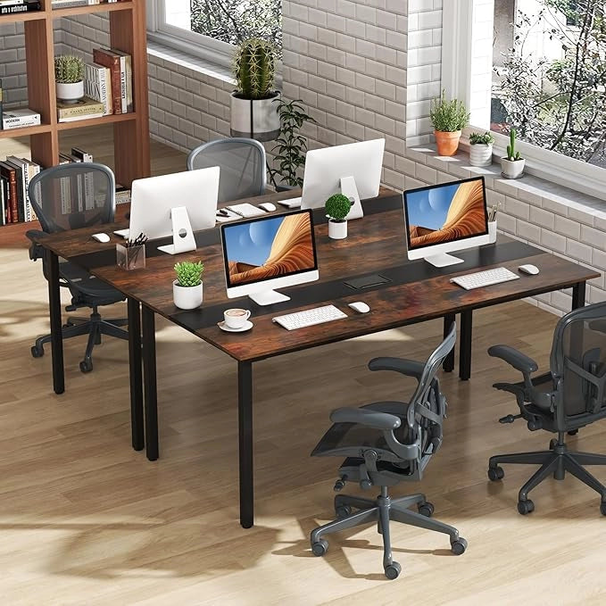 Tavolo da Conferenza 180 x 90 cm, Tavolo Rettangolare Grande per Riunioni per 8-10 Persone con Passacavi per Ufficio e Sala Riunioni