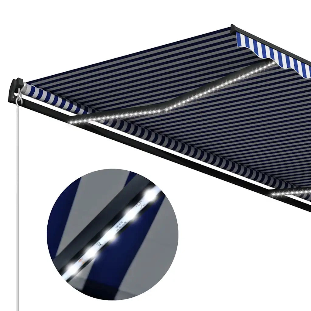Tenda con Sensore Vento e LED 500x300 cm Blu e Bianca 3051283