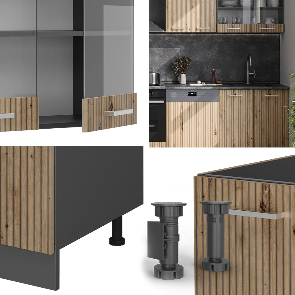 Cucina componibile R-Line Rovere artigianale/Antracite 300 cm, PL Antracite Vicco