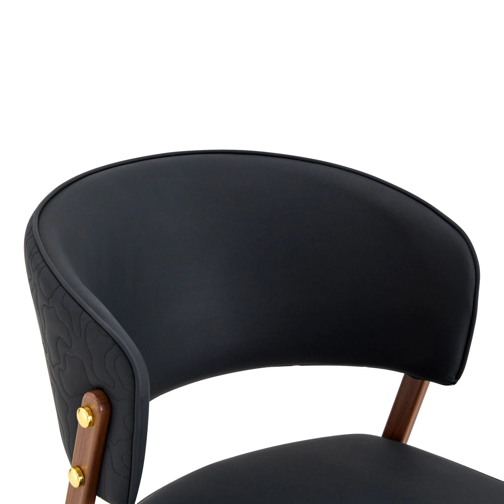 Set di 2 sedie da pranzo moderne in similpelle nera con struttura in metallo