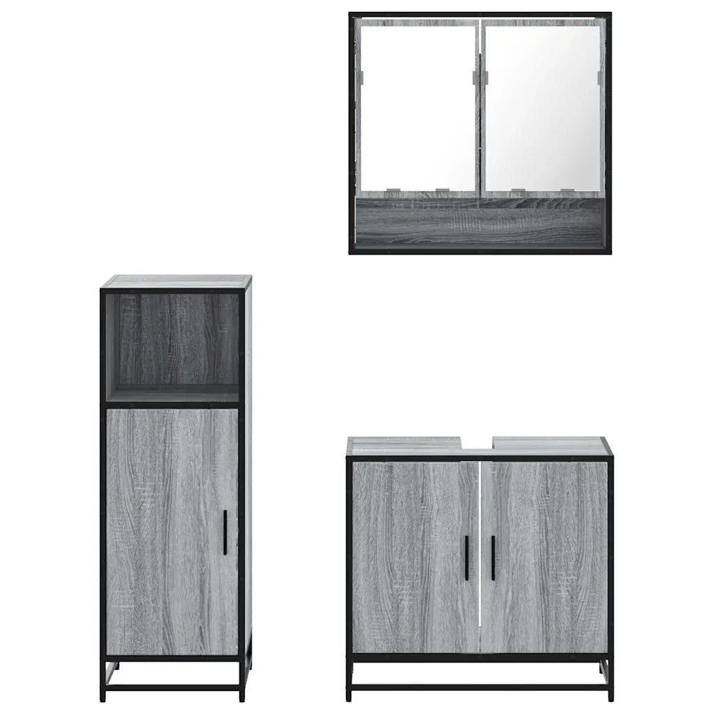 Set Mobili da Bagno | Armadio da bagno 3 pz Grigio Sonoma in Legno Multistrato