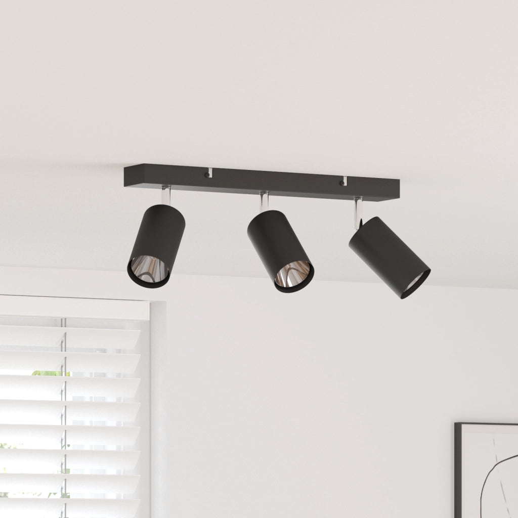Faretto da soffitto 3 vie regolabile nero GU10 di