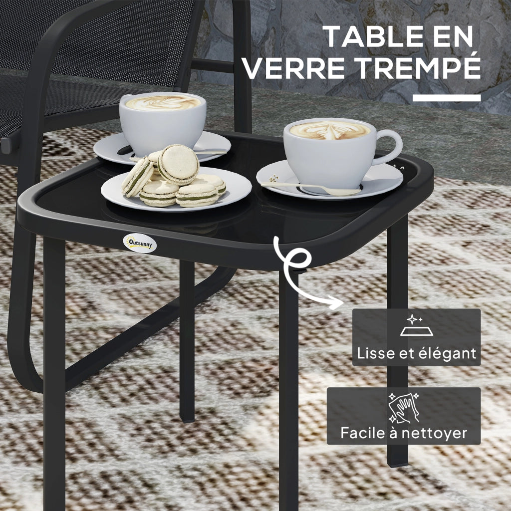 Set Bistrot Giardino 3 Pezzi ¨C Zephmum ¨C Nero, Metallo, Vetro