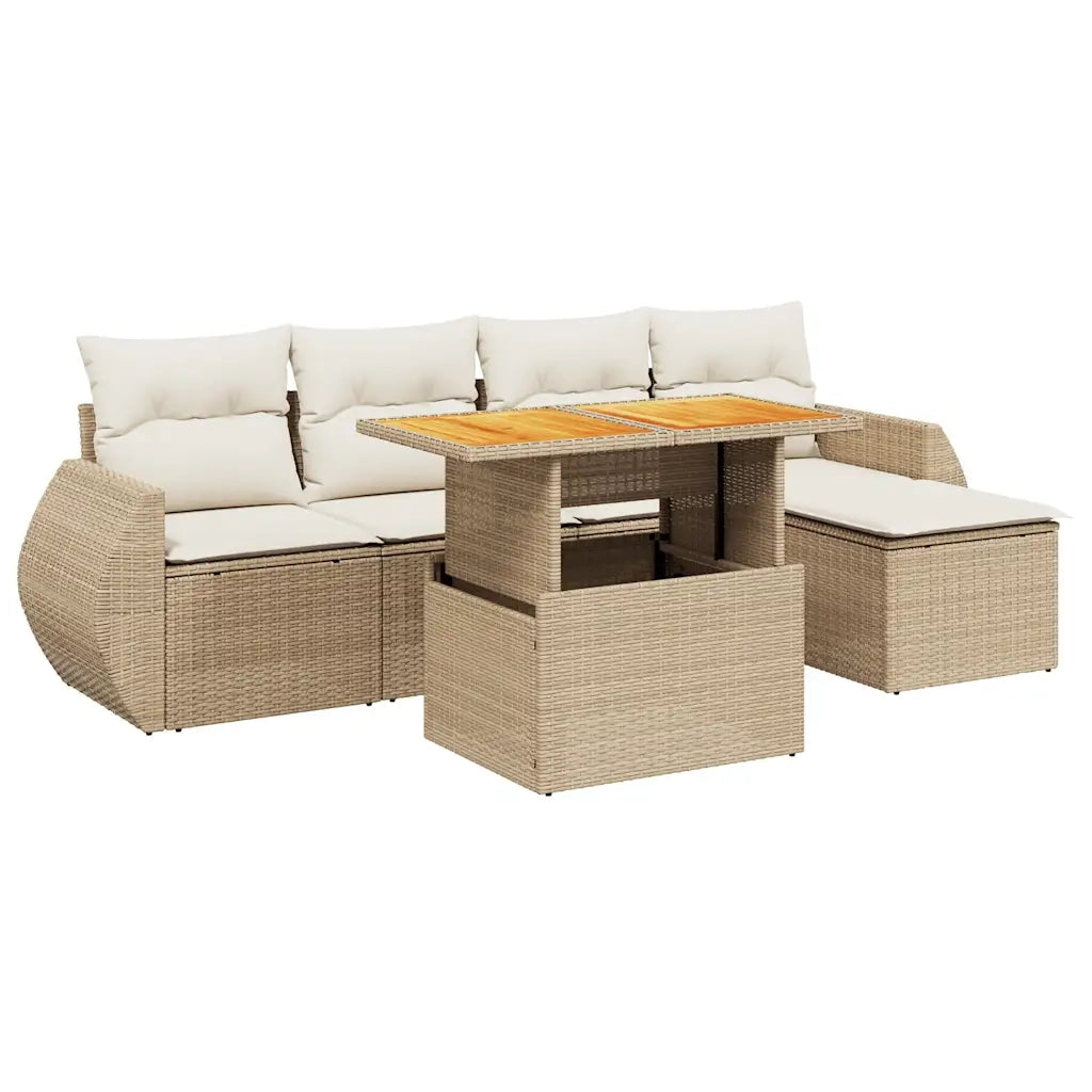 Set Divano da Giardino 6 pz con Cuscini Beige in Polyrattan
