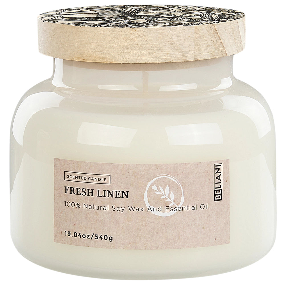 Candela profumata 100% cera di soia Stoppino di cotone Vetro Fragranza fresca Lino fresco