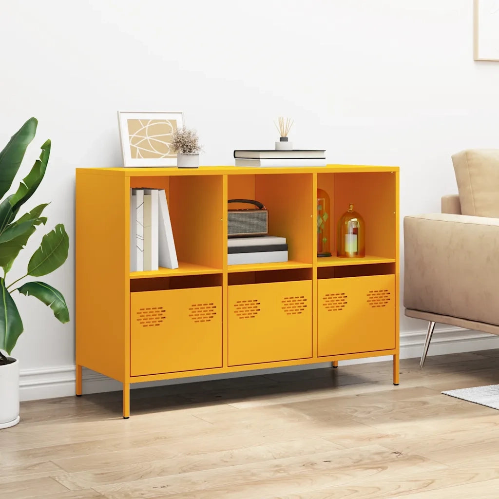 Credenza Giallo Senape 101,5x39x73,5 cm Acciaio Laminato Freddo