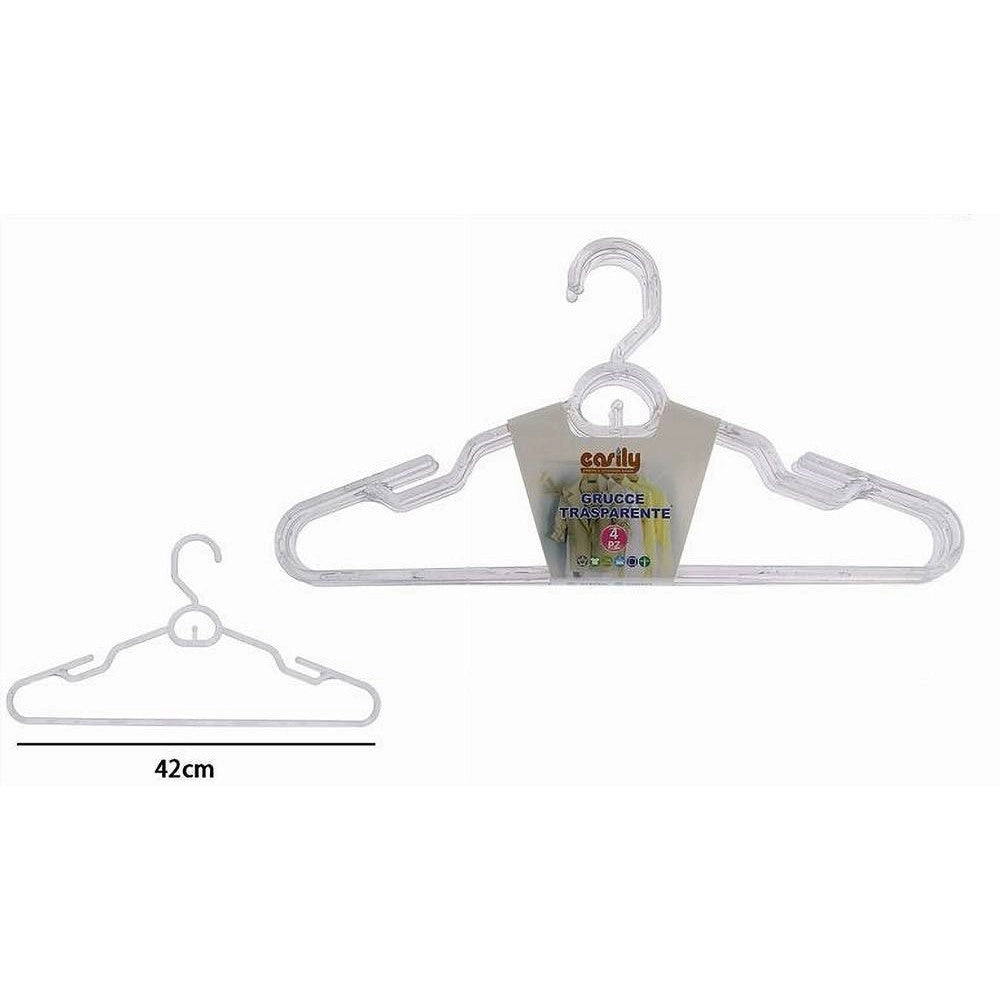 Trade Shop - Set 4 Grucce Stampelle Plastica Trasparente Appendiabiti Vestiti Pantaloni 87003 -