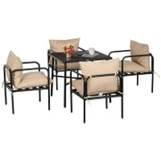 Set da Giardino con Tavolo e Sedie da 5 Pezzi, 1 Tavolo da Pranzo Quadrato e 4 Sedie con 4 Cuscini, Nero
