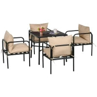 Set da Giardino con Tavolo e Sedie da 5 Pezzi, 1 Tavolo da Pranzo Quadrato e 4 Sedie con 4 Cuscini, Nero