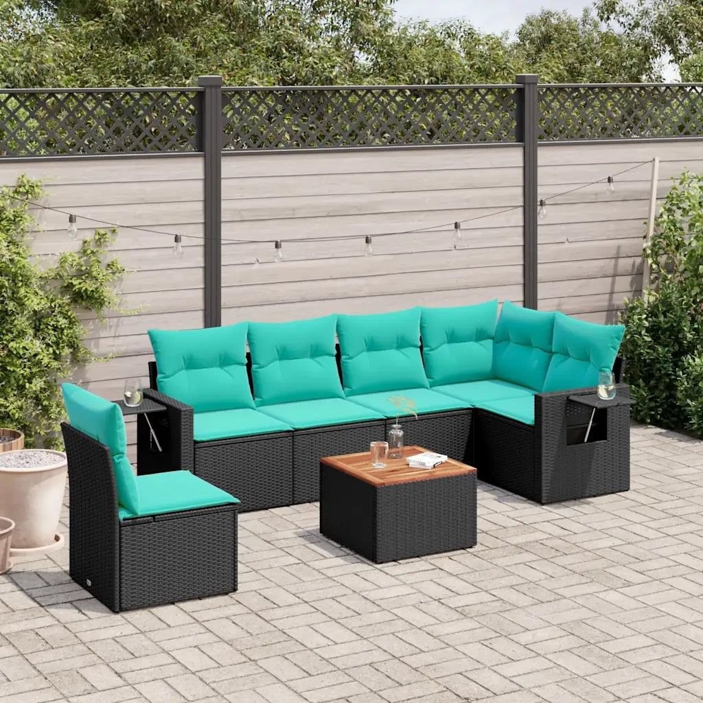 Set Divani da Giardino 7 pz con Cuscini Nero in Polyrattan 3224587