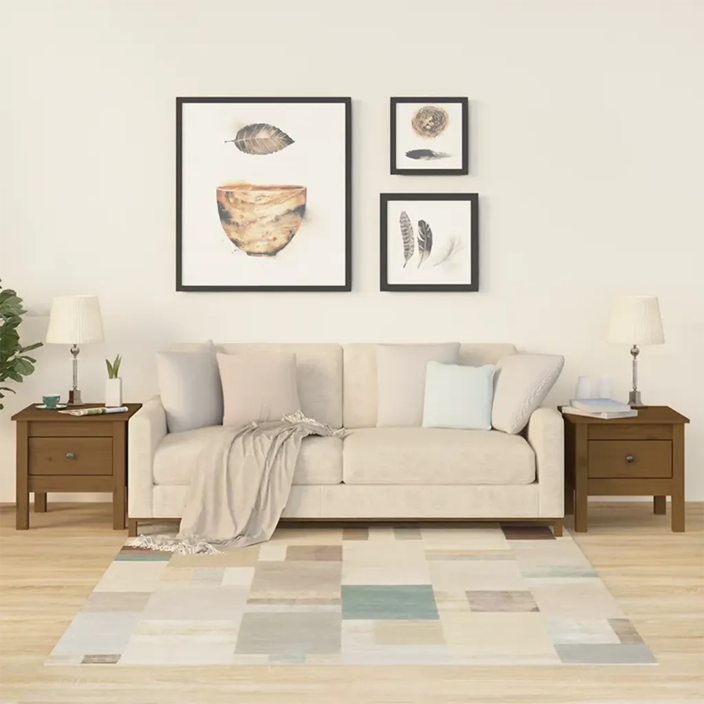 Tavolini 2 pz Ambrati 40x40x39 cm Legno Massello di Pino 813791