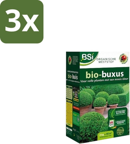 Bio Buxus Meststof - Crescita Forte e Foglie Verde Scuro - 1,25 kg (12,5 m²) - Confezione in Bulk - 3 pezzi