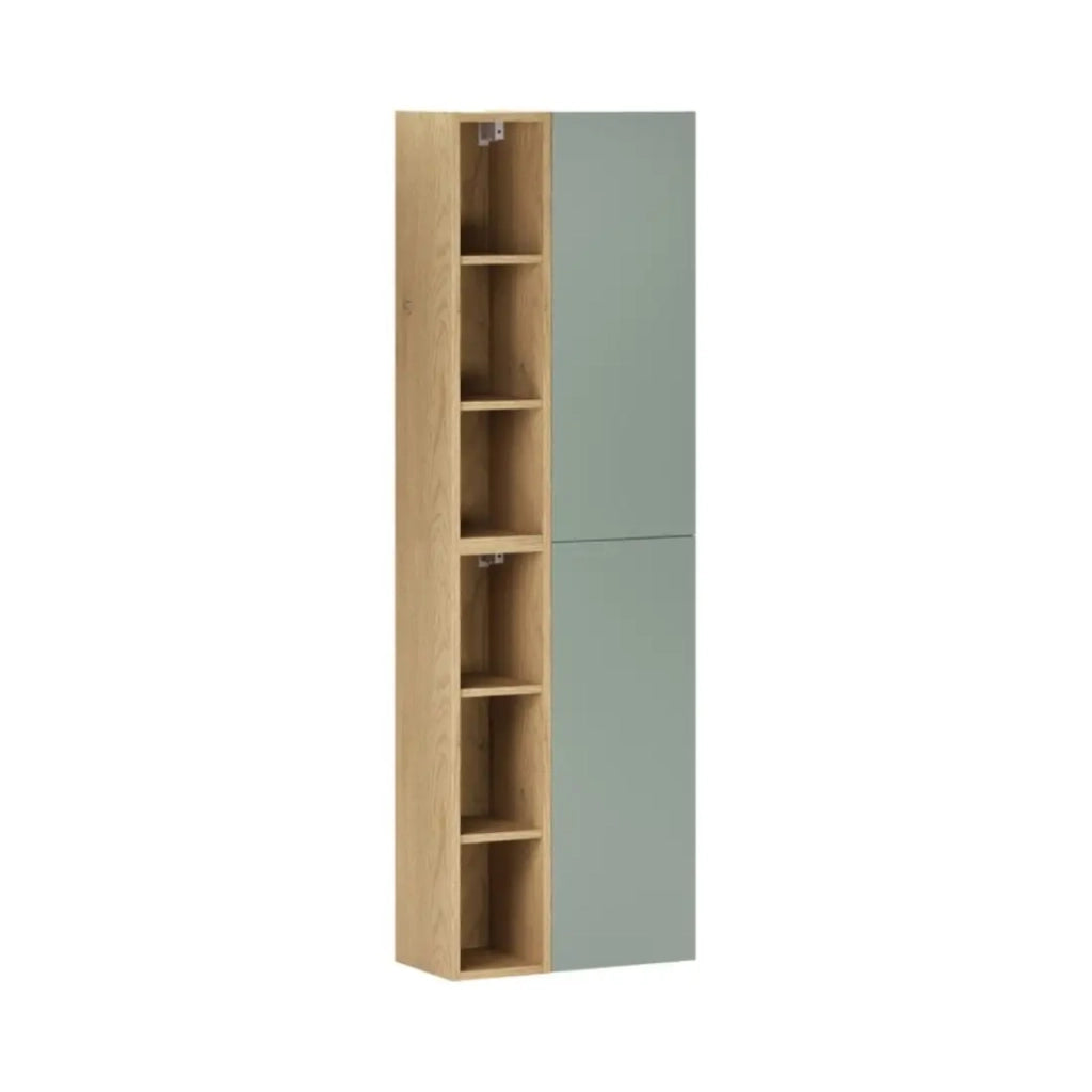 Mobili da contenimento modulari OSTER 50cm – mobili sospesi verde salvia 1 porta e 6 nicchie visibili aspetto rovere chiaro