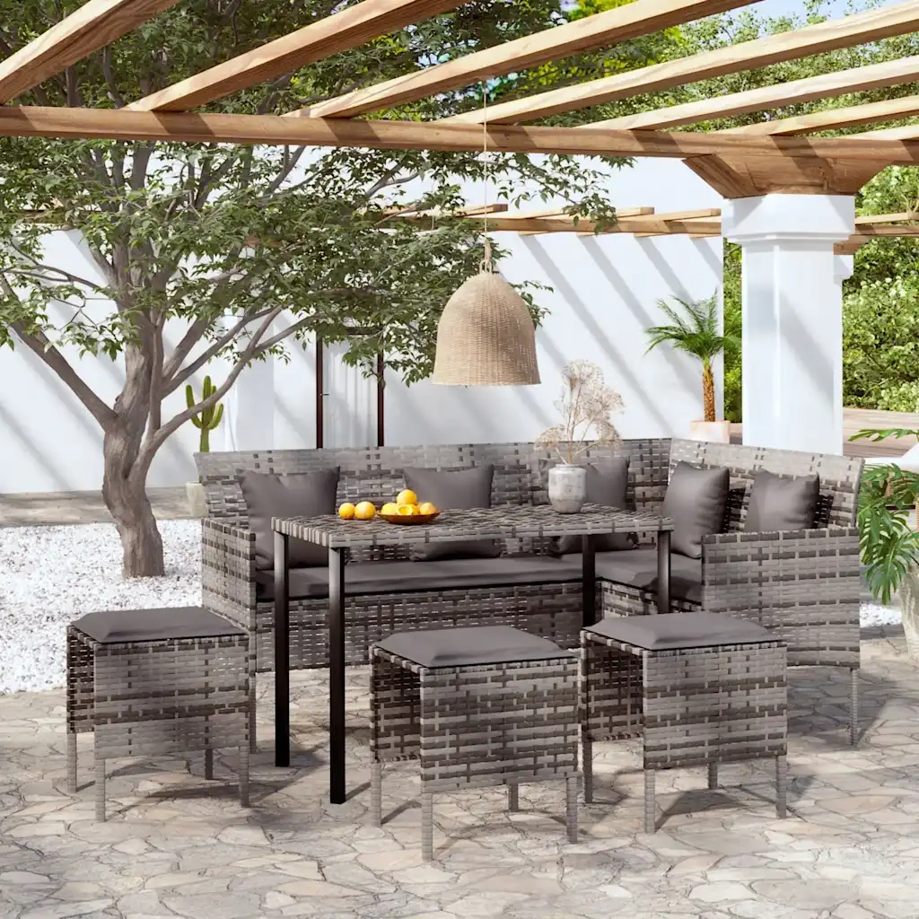 Set Divano a L con Cuscini 5 pz | Set Salotto da Giardino Grigio in Polyrattan