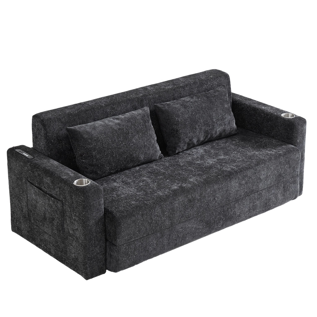 DIVANO LETTO 2 posti pieghevole in ciniglia, Nero+Grigio