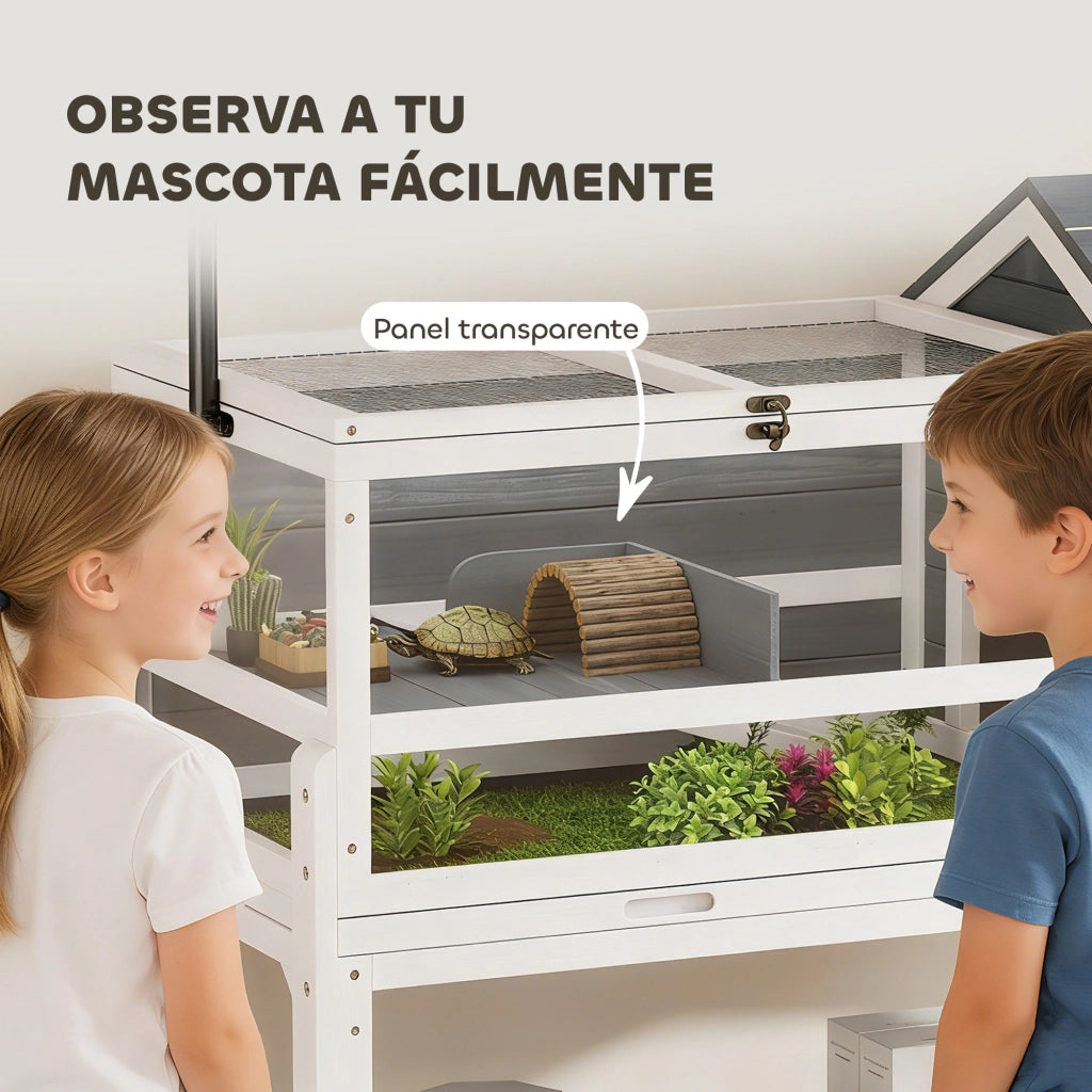 Casetta per Tartarughe in Legno con Lampada e Ripiano ¨C Zephmum ¨C Legno Naturale