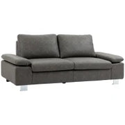 Divano 3 Posti Reclinabile e Imbottito con Braccioli Regolabili, in PU, Legno e Metallo, 200x88x86 cm, Grigio