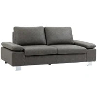 Divano 3 Posti Reclinabile e Imbottito con Braccioli Regolabili, in PU, Legno e Metallo, 200x88x86 cm, Grigio
