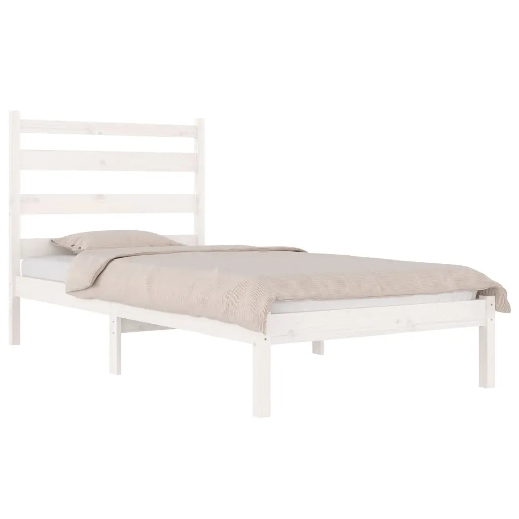 Letto singolo | Letto per adulti | Giroletto Bianco in Legno Massello di Pino 100x200 cm