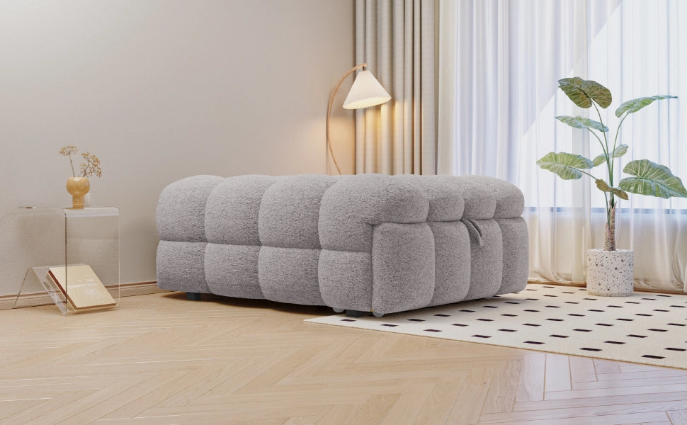 Divano letto 2 in 1 in boucl¨¦ Teddy grigio, puffo imbottito trasformabile, 183 x 76 x 42 cm