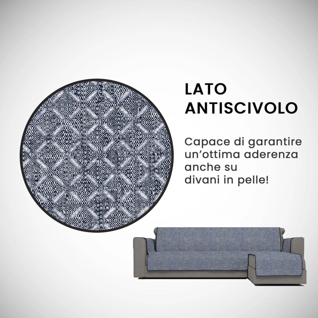 Copridivano in Poliestere con Penisola Destra Seduta 240 cm Blu Scuro