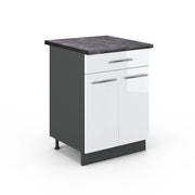 Mobiletto base per cucina Fame-Line Bianco lucido/Antracite 60 cm con cassetto, PL Antracite Vicco