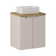 Set VANO cashmere e quercia 50cm: mobile sottolavabo con armadietti + piano per lavabo + lavabo da appoggio rettangolare