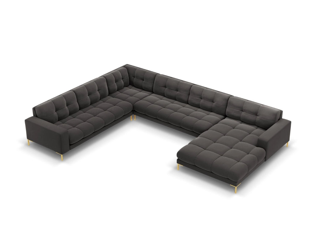 Cosmopolitan Design - Divano panoramico sinistro "Bali" 7 posti in velluto grigio scuro 