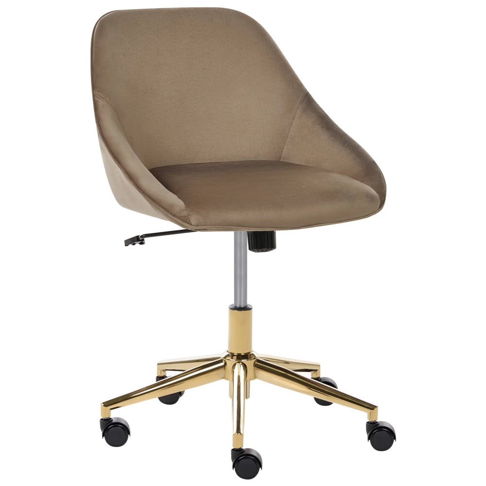 Sedia da ufficio in velluto marrone scuro regolabile e girevole, con gambe in metallo Arredamento da ufficio elegante