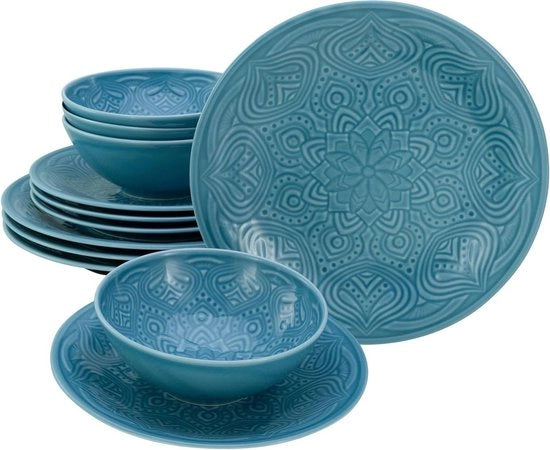 Set da tavola da 12 pezzi - serie Orient Mandala - resistenti a lavastoviglie e forno a microonde - prodotto in Europa