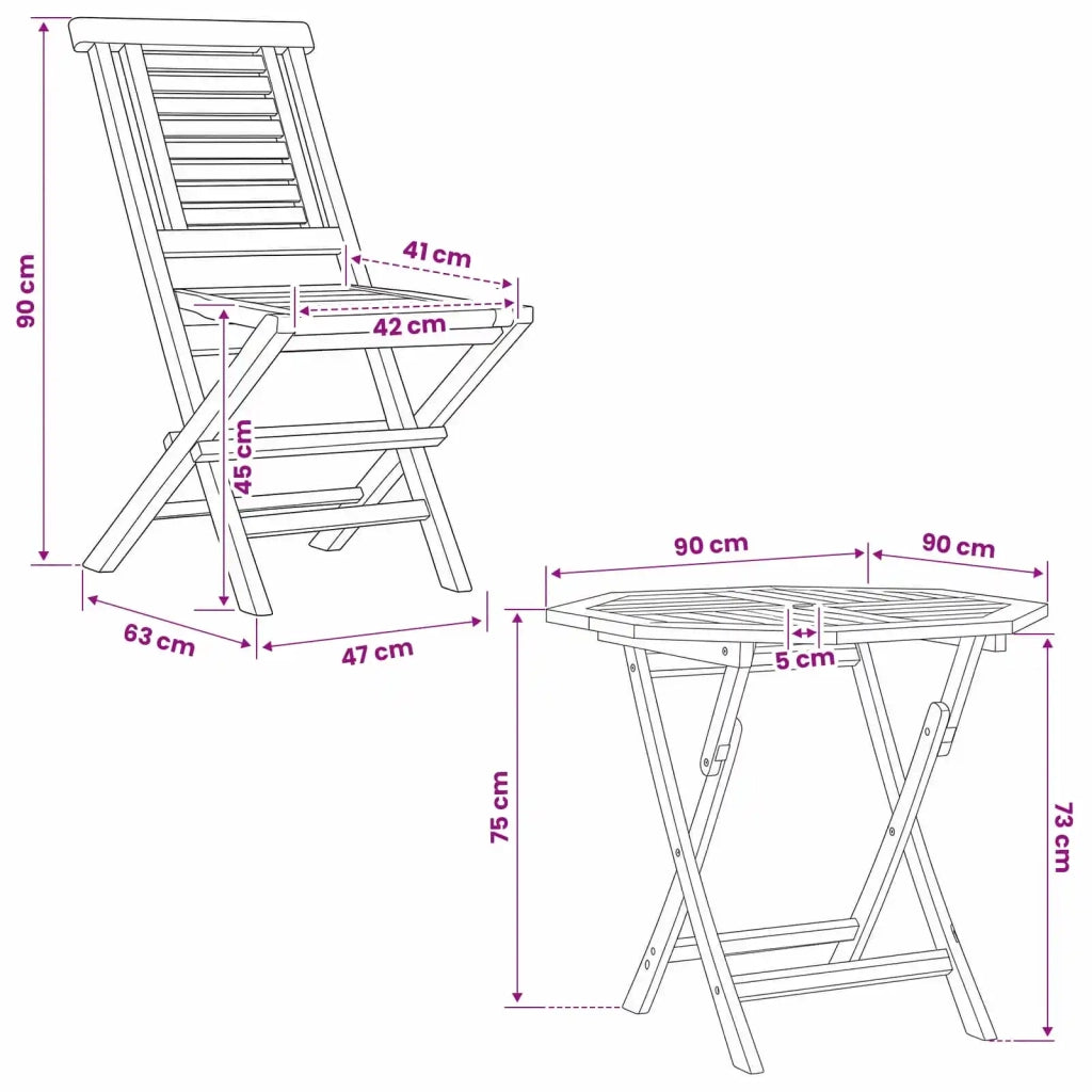 Set bistro da giardino pieghevole da 5 pezzi Naturale 3434111