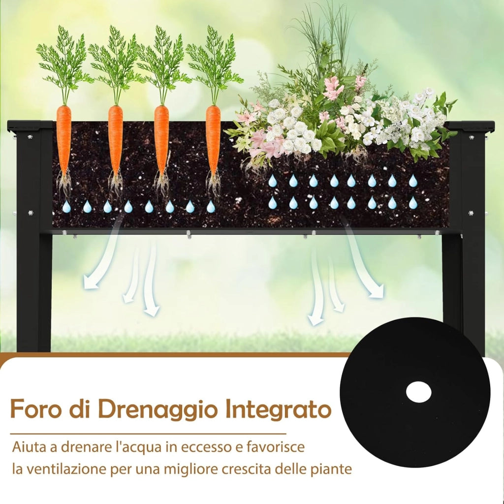 Letto da Giardino Rialzato, Fioriera Elevata con Gambe, Fori di Drenaggio, Aiuola Rialzata per Verdure, Frutta, Fiori e Erbe, Ideale per Balcone, Cortile e Patio, 100 x 40 x 80 cm