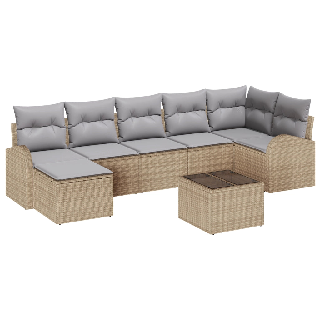 Set divano da giardino a 8 pezzi con cuscini in polyrattan nero