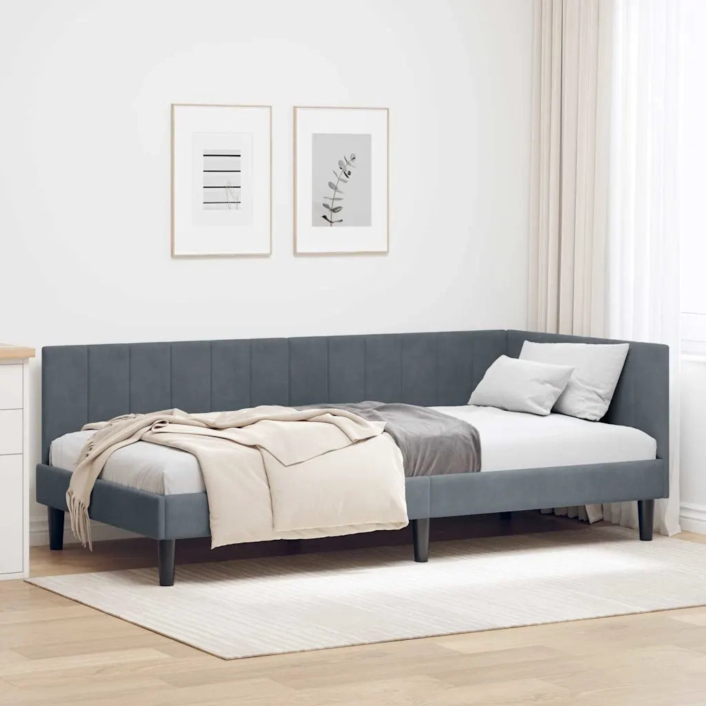 Cornice del letto ad angolo Grigio scuro 90 cm x 200 cm Velluto 42016349
